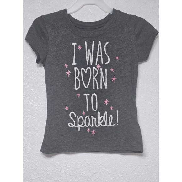 Evy Of California Charcoal Grey Girl "I Was Born To Sparkle" T-shirt Size 6/6X - Picture 1 of 6